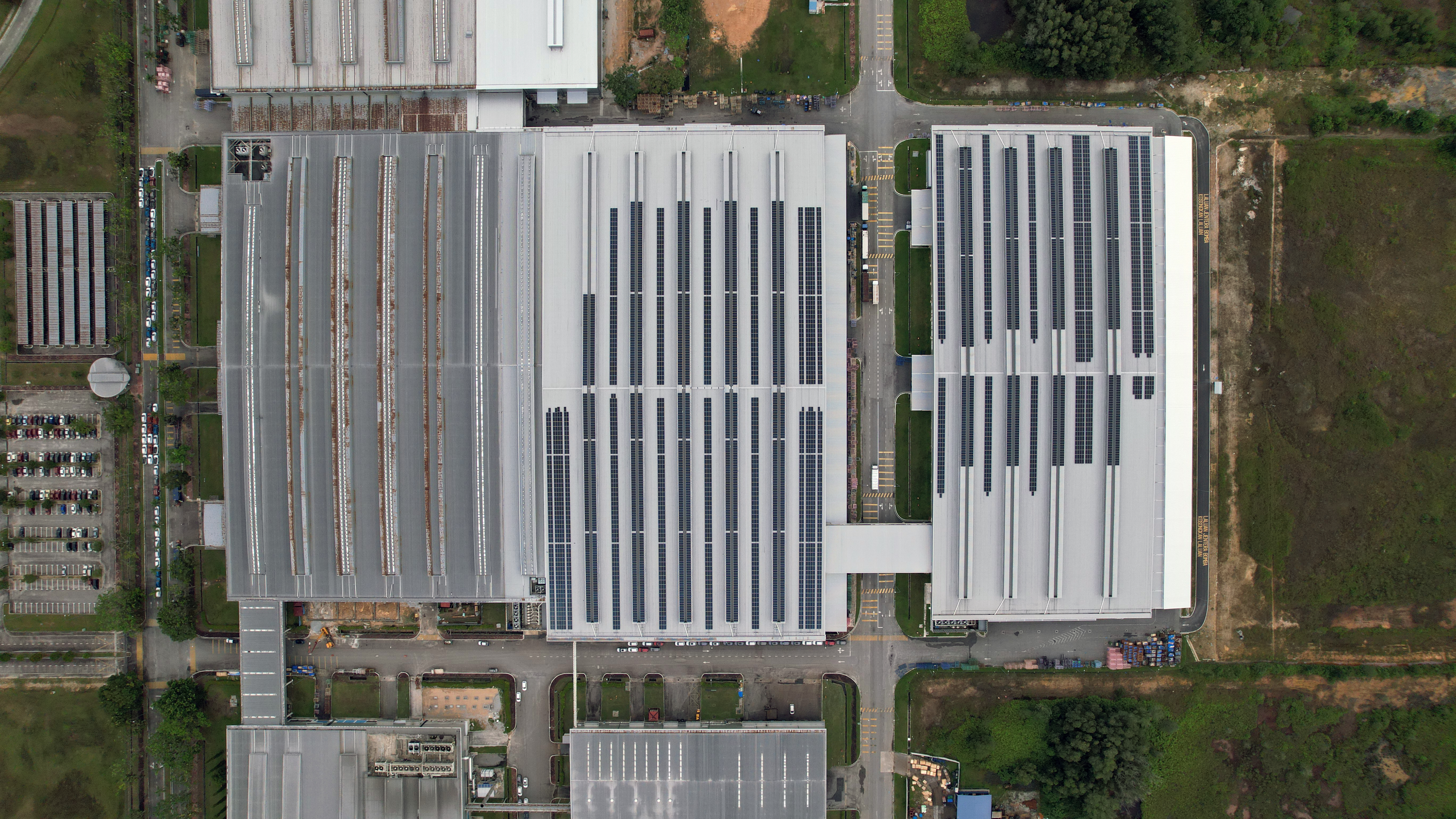 Parking Lot Bi Facial Solar Panel Facility (Drone View)